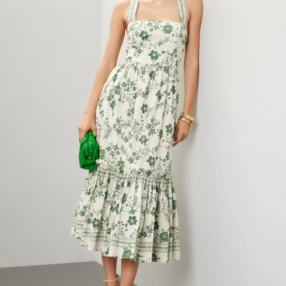 Cara Cara Green and White Floral Midi Dress - Picture 1 of 7